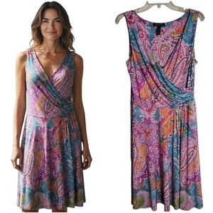 Lauren Ralph Lauren Multicolor Paisley Surplice V-neck sleeveless dress size S